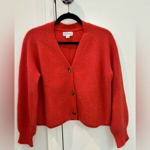 Velvet Women's V-Neck Button Sweater in Vibrant Tomato Red